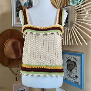 Marc New York Bohemian Artsy Cottage Crochet Sweater Cami Tank Large